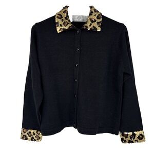 Design Options by Philip & Jane Gordon Womens Cardigan Sweater M Animal Print‎